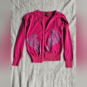Toxic cardigan Hot pink with blue swallows . Size M